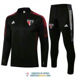 Sao Paulo FC Sudadera De Entrenamiento Black + Pantalon Black 2021/2022 Sao Paulo FC Sudadera De Entrenamiento Black + Pantalon Black 2021/2022