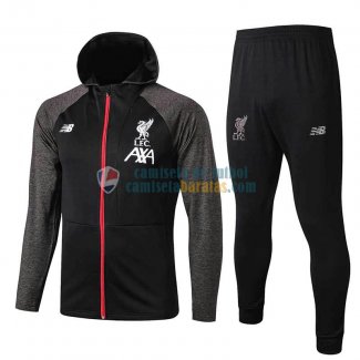 Liverpool Chaqueta Capucha Black Grey + Pantalon 2019-2020