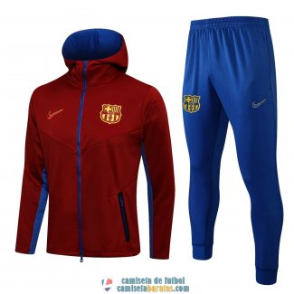 Barcelona Chaqueta Capucha Red + Pantalon Blue 2021/2022