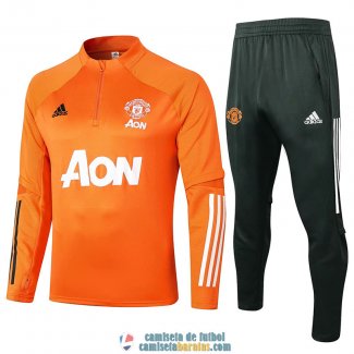 Manchester United Sudadera De Entrenamiento Orange + Pantalon 2020/2021